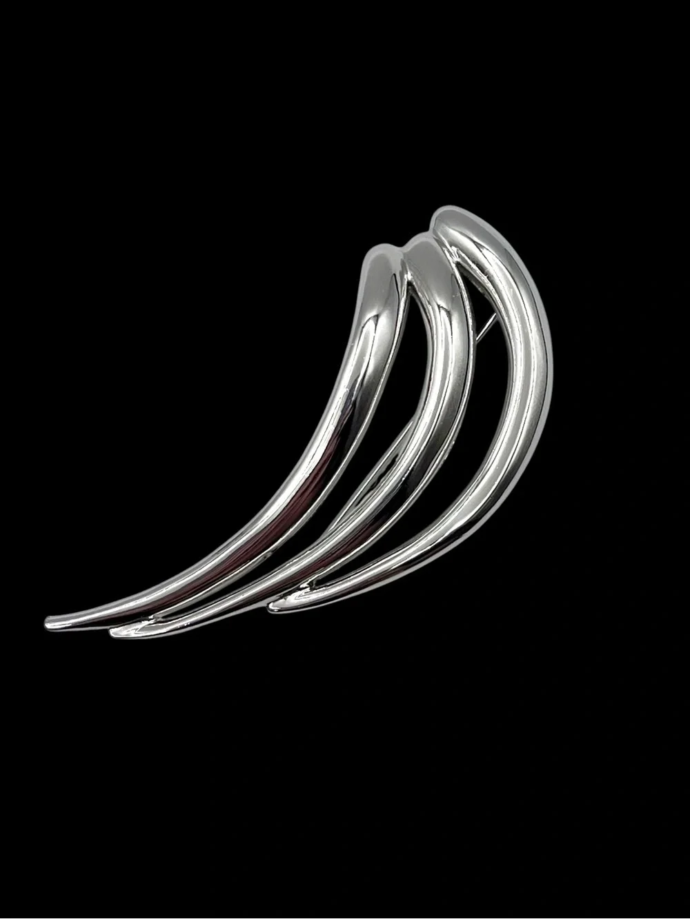Vintage Modernist Silver Tone Swoosh Triple Bar Wave Brooch Pin
